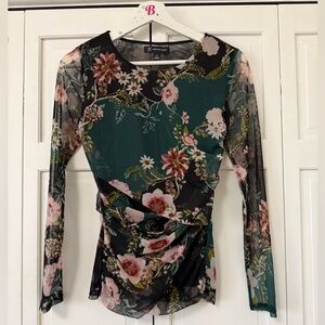 INC International Concepts Floral Mesh Blouse Sheer Dark Floral Whimsigoth Fairy